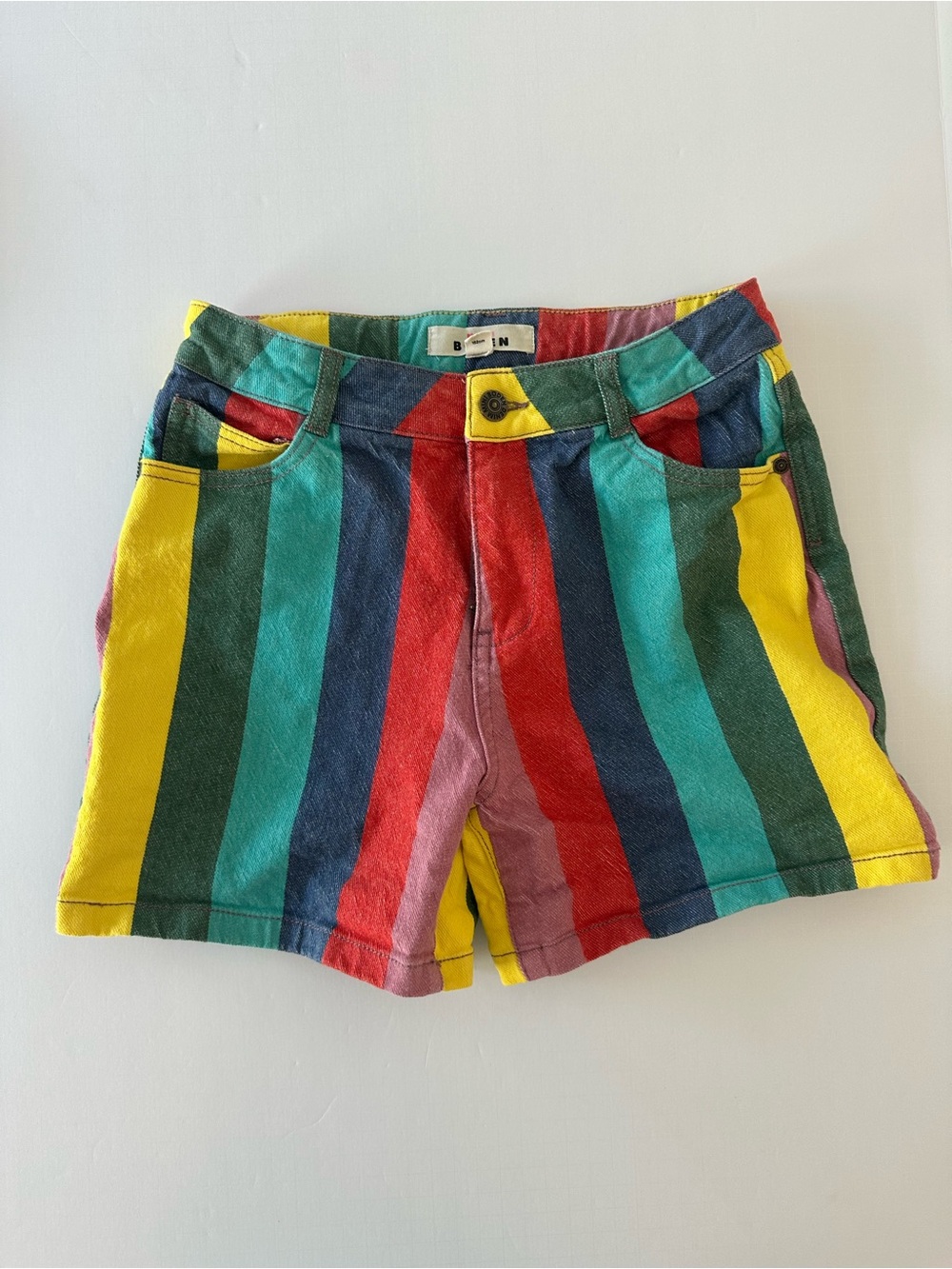 Mini Boden Vibrant Multicolored Striped Denim Shorts Size 11Y Summer Casual